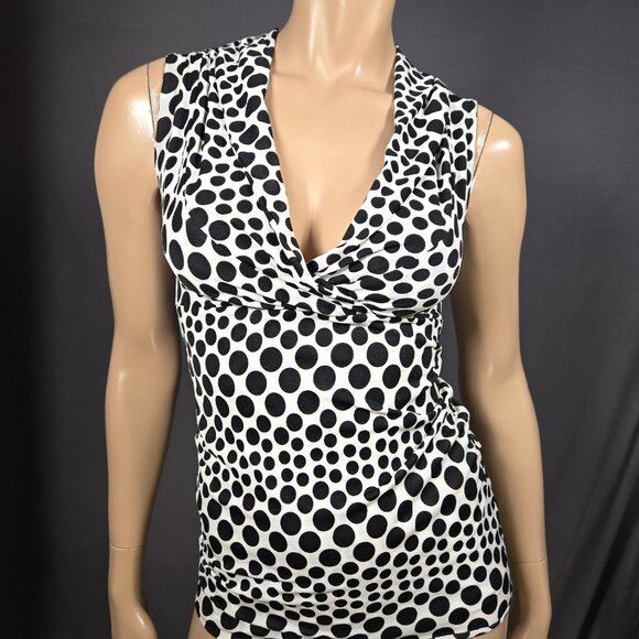 Vintage Guess Jeans Polka Dot Mesh Top Size S sleeveless V Neck White Black - Picture 1 of 5